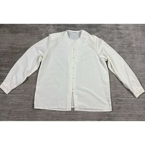 Claudia Richard Top Womens 16 Ivory Button‎ Up Long Sleeve Embroidered Polyester